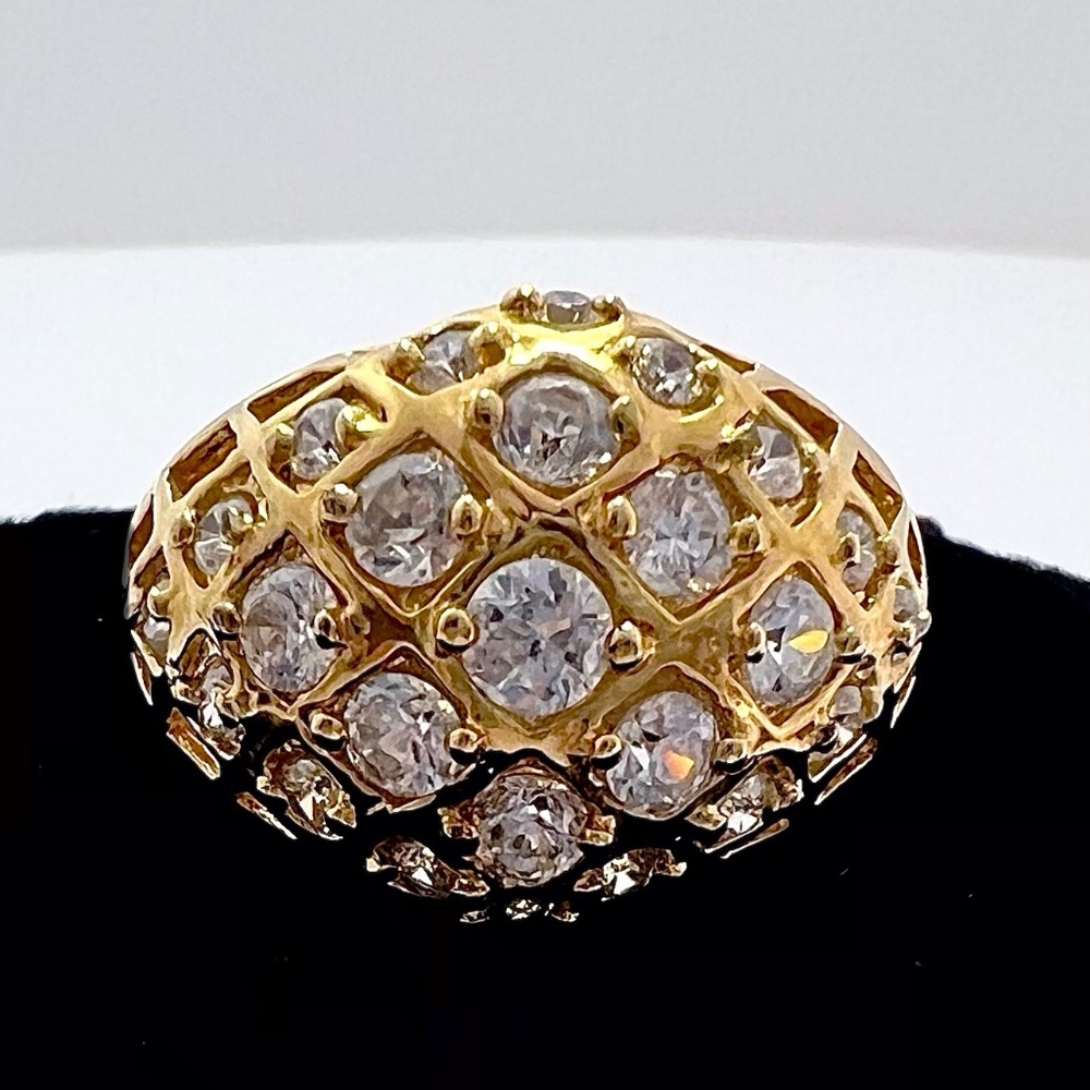 Ring, .925 Sterling Gold-wash with a Hive of Sparkling Clear Glass Stones Size 7